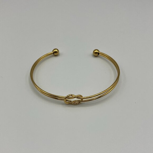 Gold Plated Love Knot Adjustable Cuff Bracelet With Gold Ball Accents - Picture 1 of 4